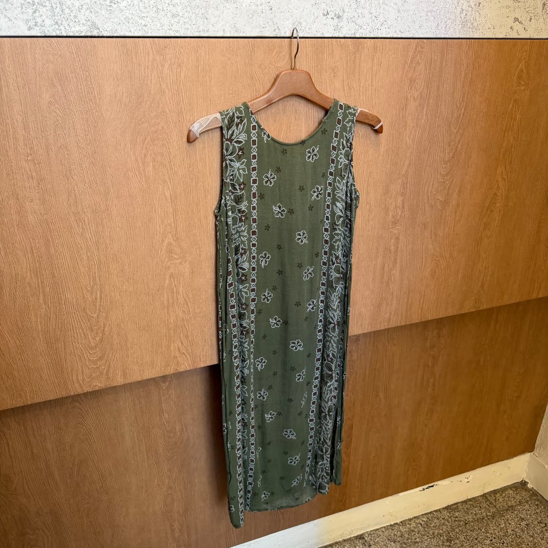빈티지 슬리브리스 롱 원피스 페이즐리 패턴 디테일 그린 k72 상품이미지6