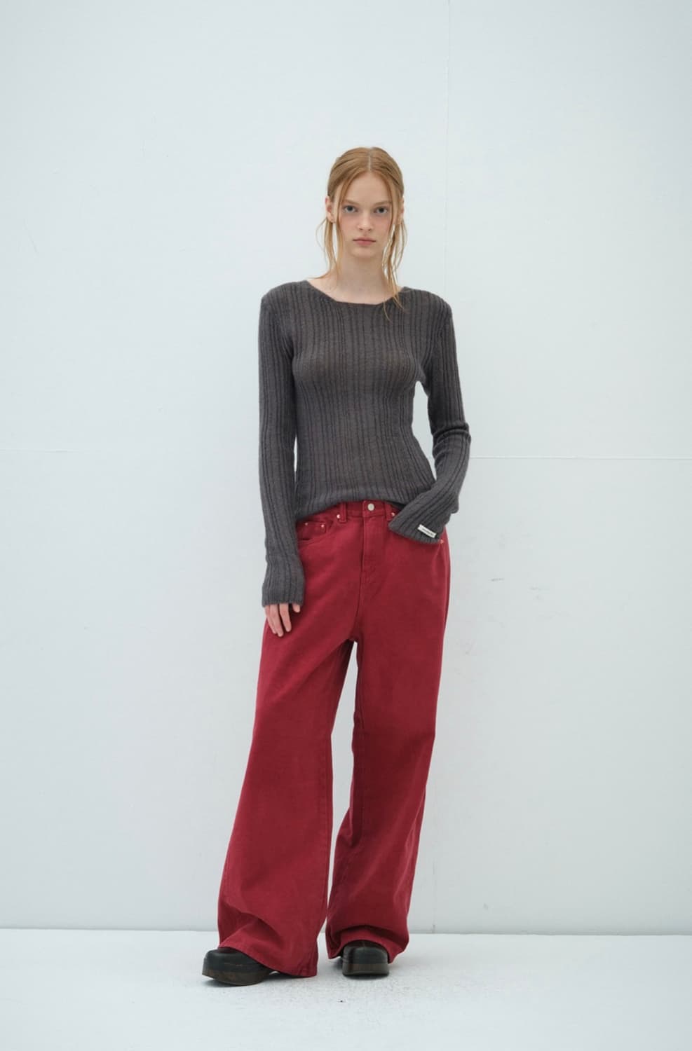 오버듀플레어 코튼와이드데님 레드 1size (새상품) 상품이미지1