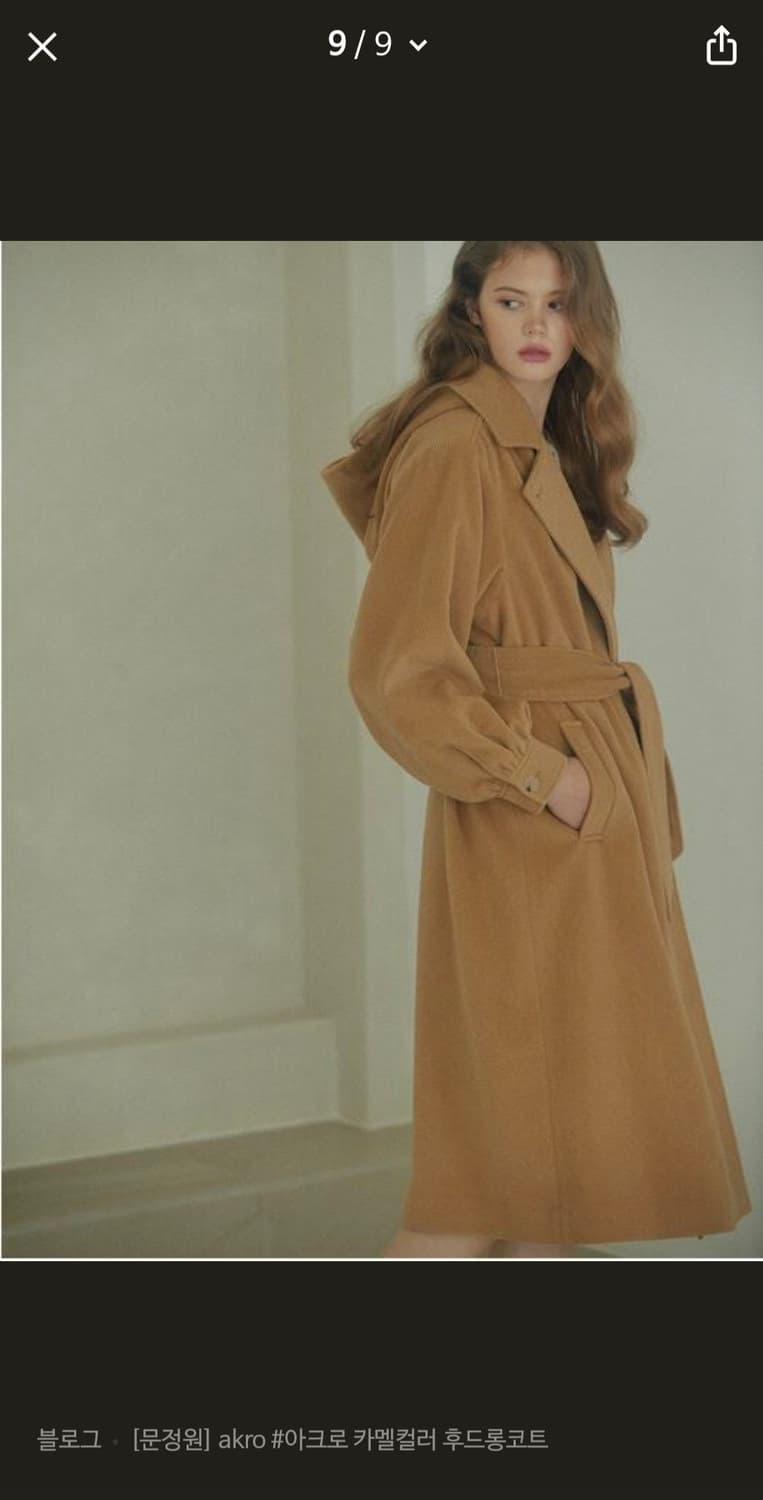 새상품 # akro 아크로 여성용 알파카 카멜 후드 롱코트 상품이미지7