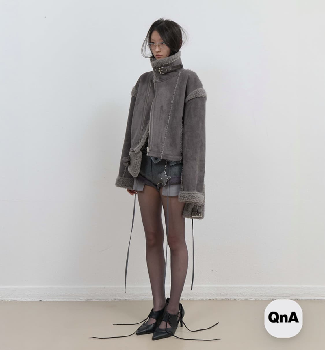 오호스 무스탕 디테처블 퍼 시어링 자켓 차콜 상품이미지2