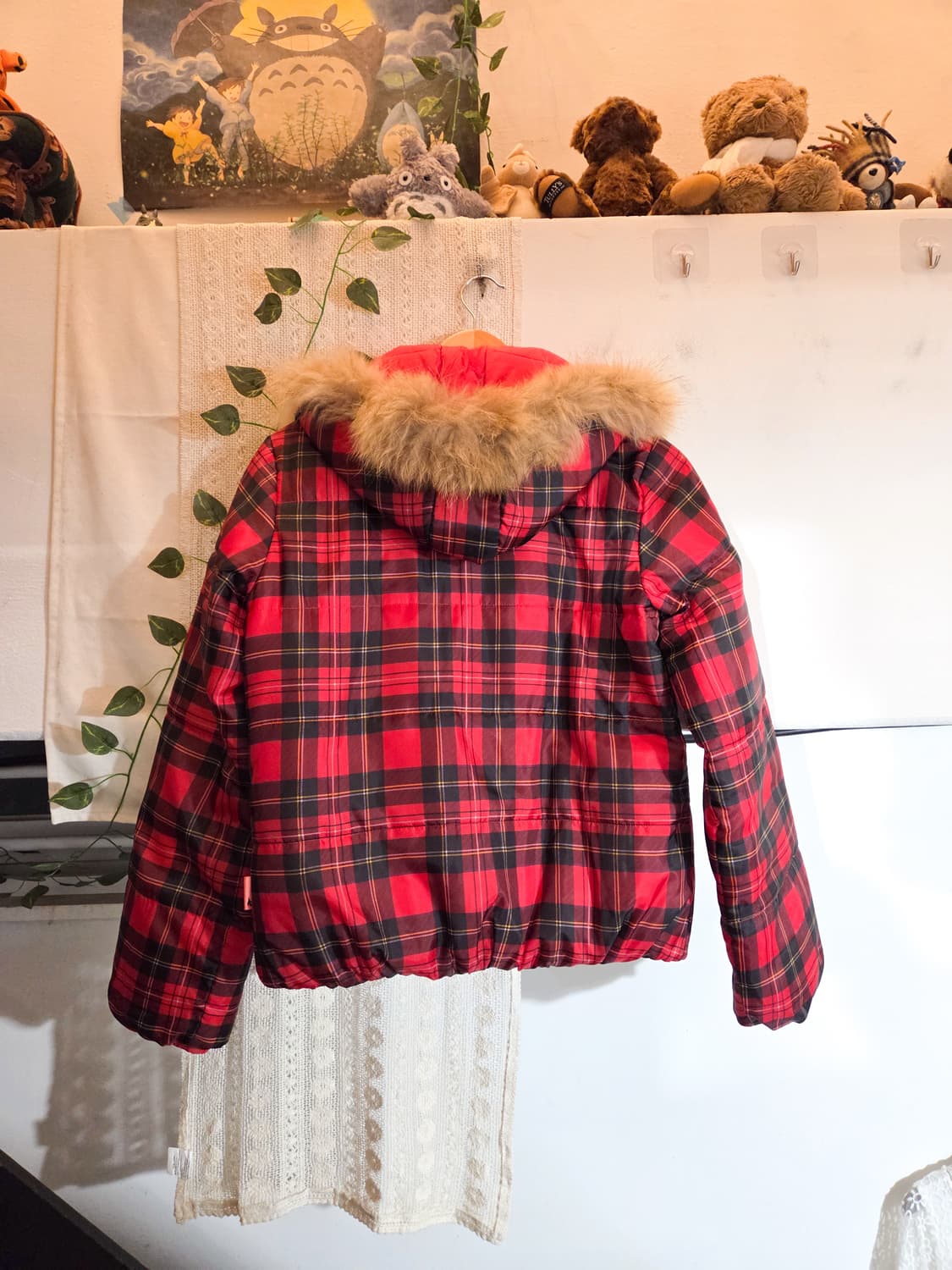 리버시블 레드 체크 키치 패딩 상품이미지4