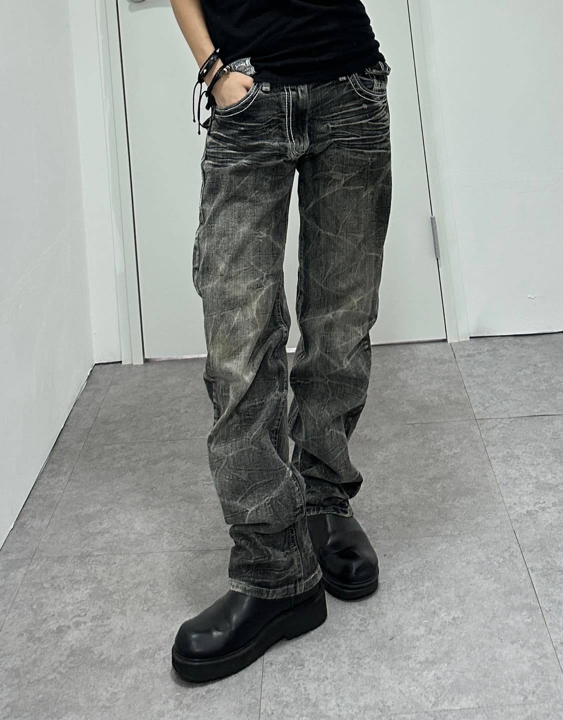 Vintage skull point gray washing jeans 상품이미지3