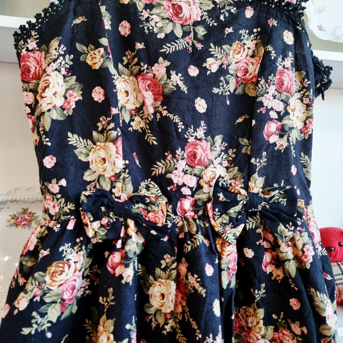 플라워 패턴 뷔스티에 원피스 블랙 상품이미지5