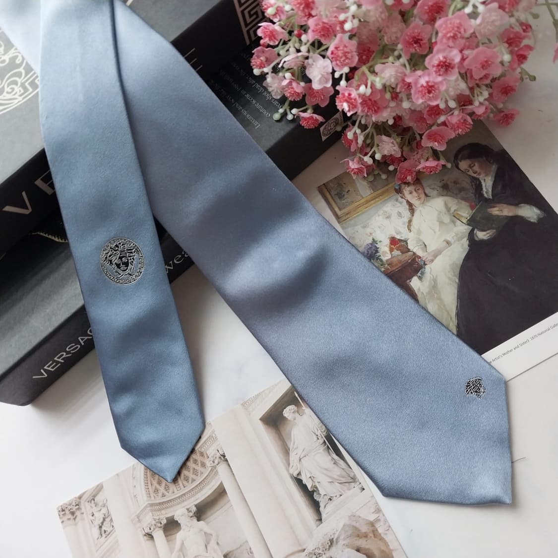 베르사체 스카이블루 메두사 로고 넥타이 8cm A+~A등급 K2755 상품이미지3