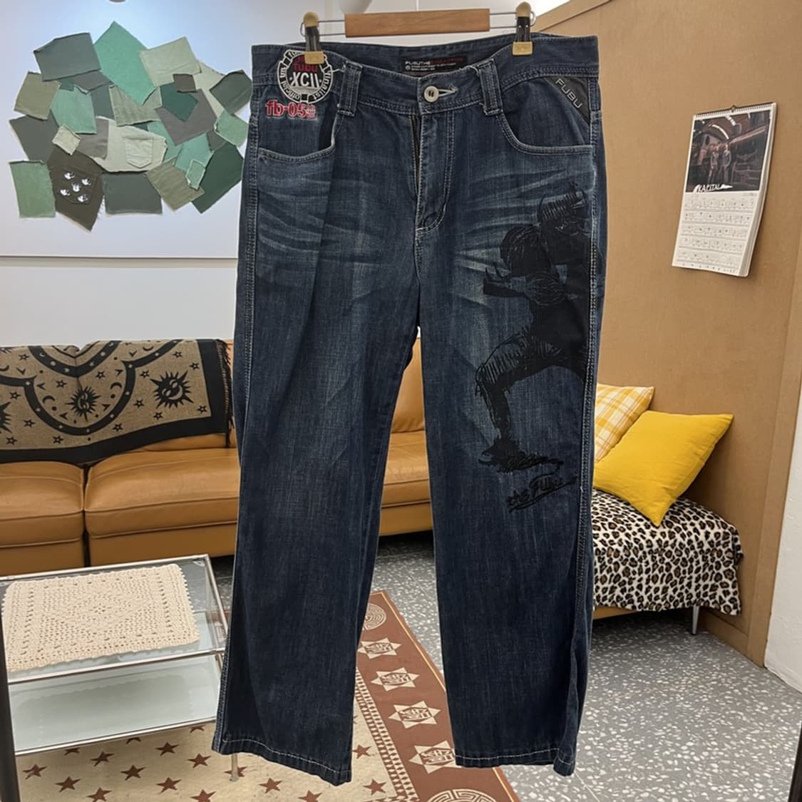 푸부 FUBU 올드스쿨 스트릿 펑크 프린팅 데님팬츠 32인치 C10237 상품이미지3