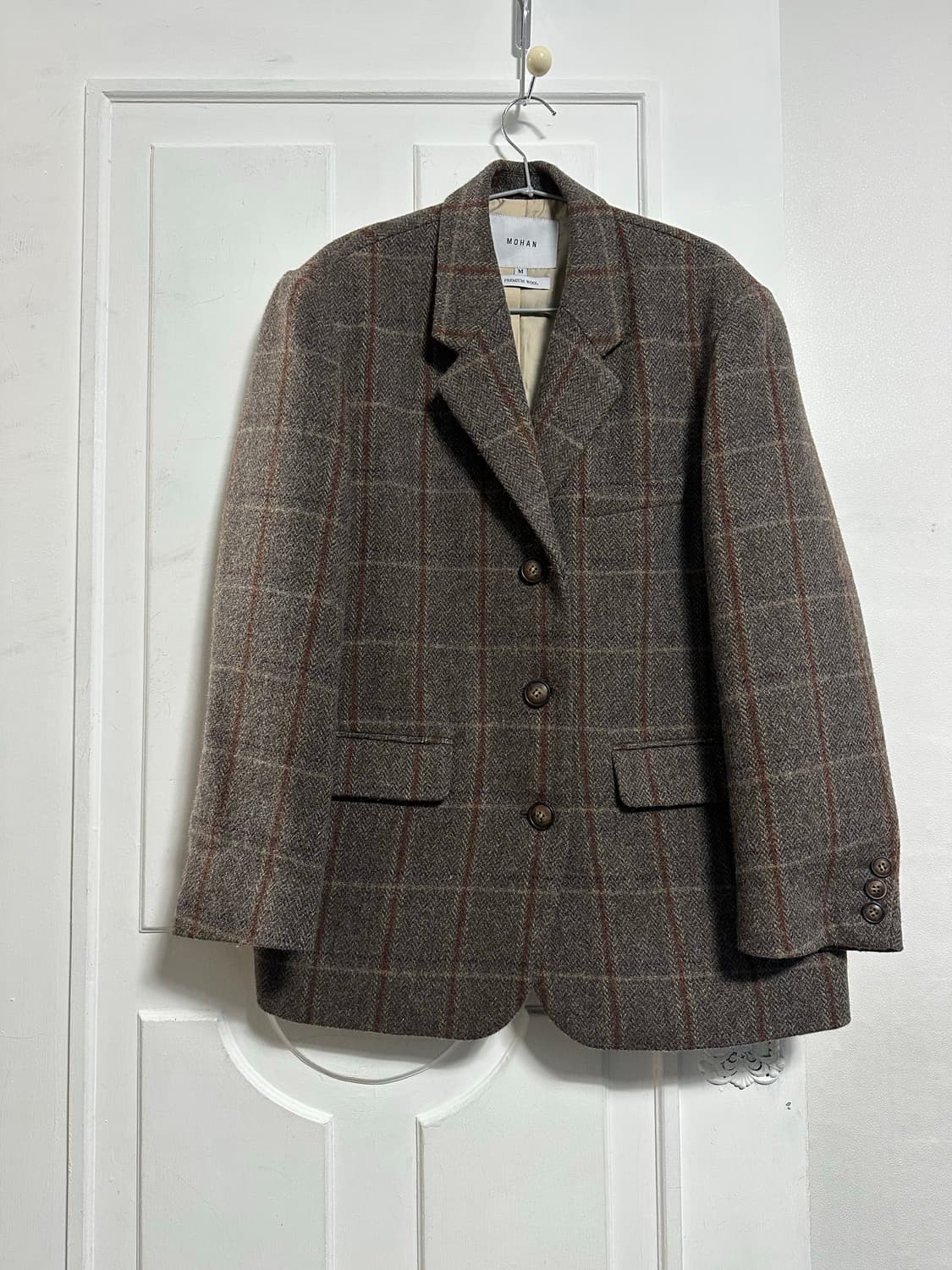 모한 오버핏 울 체크 블레이저 상품이미지1