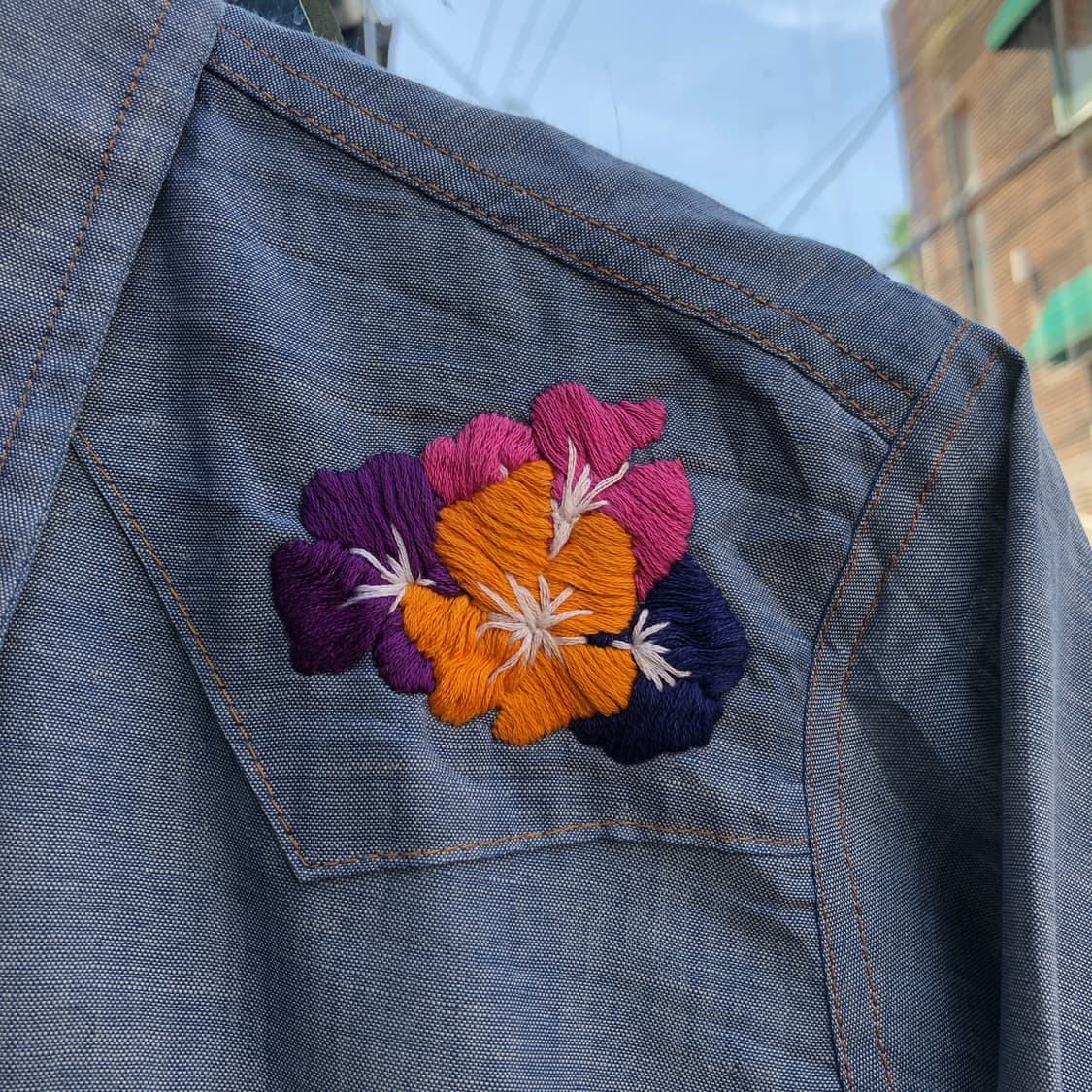 70s Wrangler chambray shirt-M 상품이미지3
