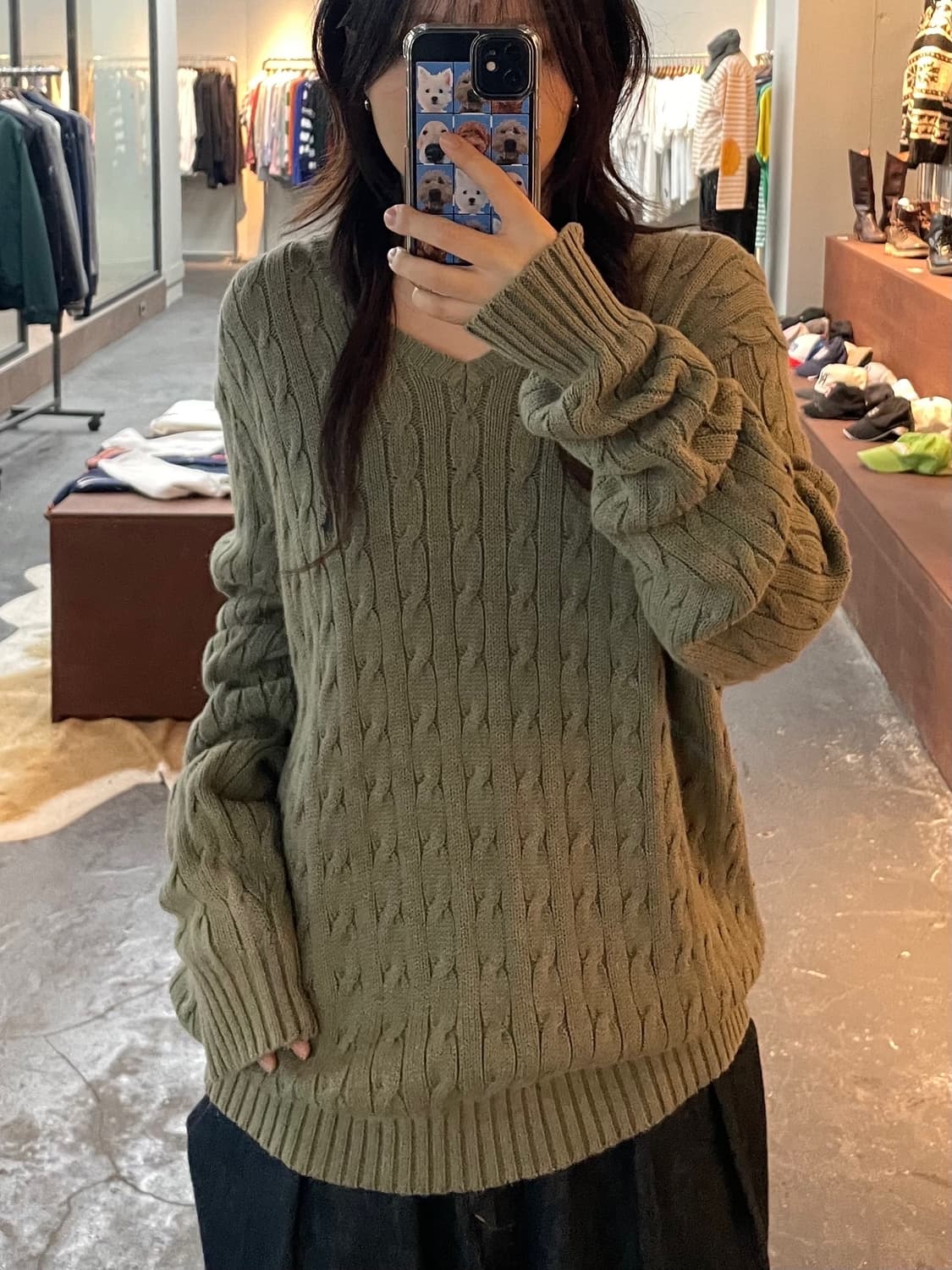 폴로 랄프로렌 올리브 코튼 꽈배기 브이넥 니트 H87 상품이미지1