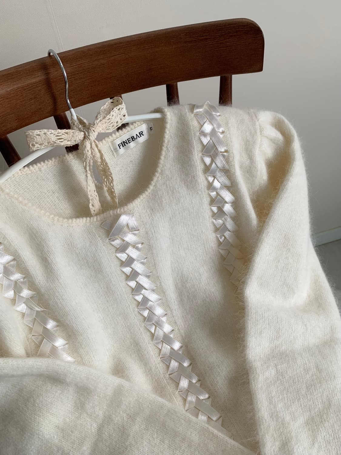 울 90 아이보리 리본 니트 상품이미지2