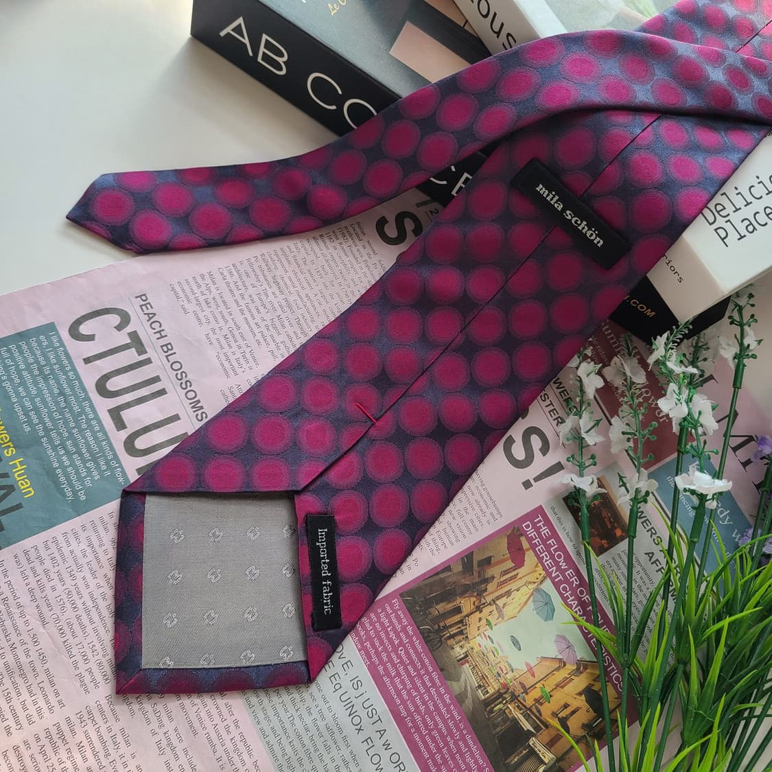 밀라숀 실크 퍼플 도트 패턴 넥타이 9.4cm A등급 E704 상품이미지5