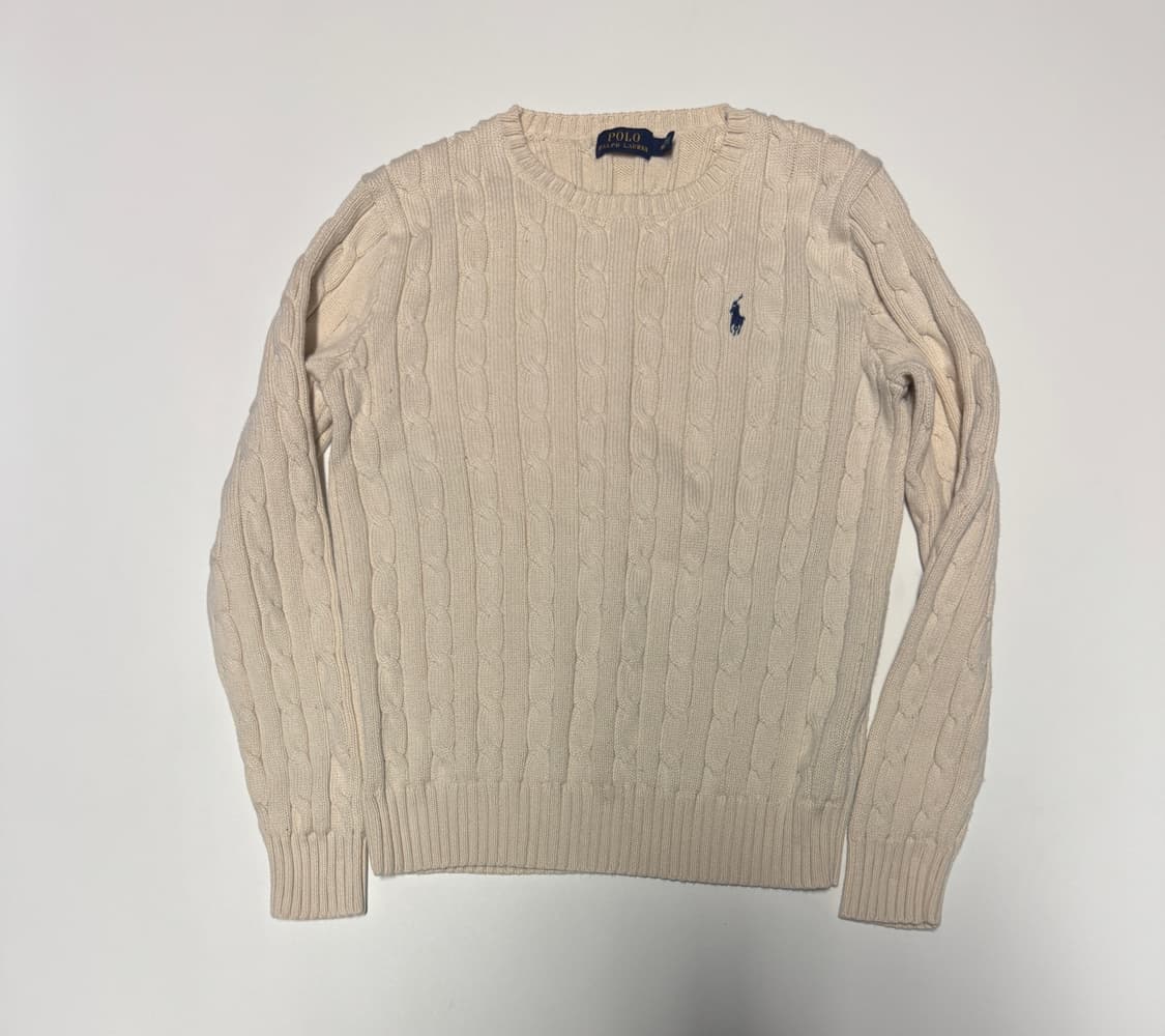 여성 폴로 랄프로렌 꽈배기 케이블 코튼 크롭 니트 S 아이보리 상품이미지1