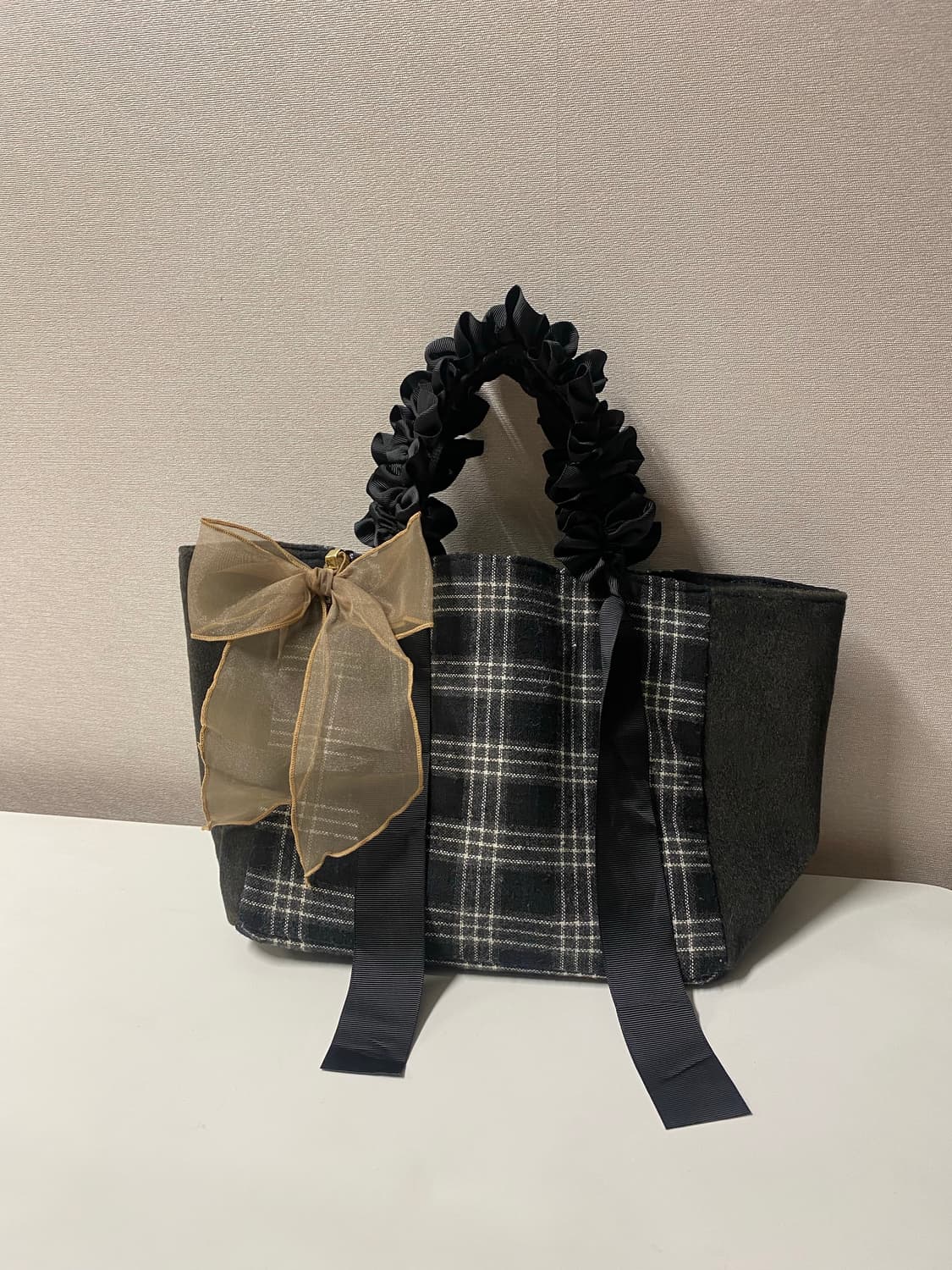 악세스팜 엑세스팜 키치 셔링 체크 토트백 가방 빈티지 상품이미지1