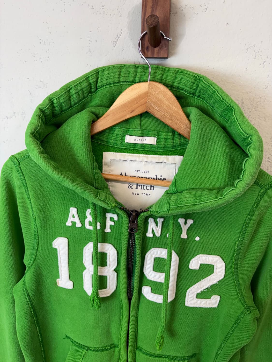 아베크롬비 빈티지 그린 자수로고 후드집업 상품이미지5