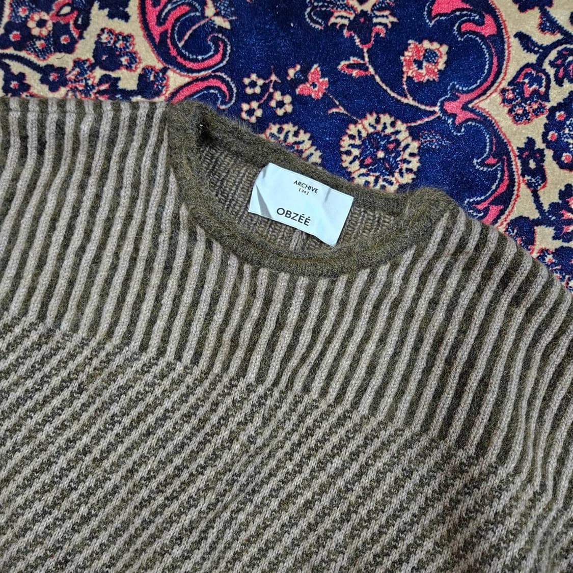 오브제(OBZEE) 패턴 블럭 레이어드 숏 니트 상품이미지2