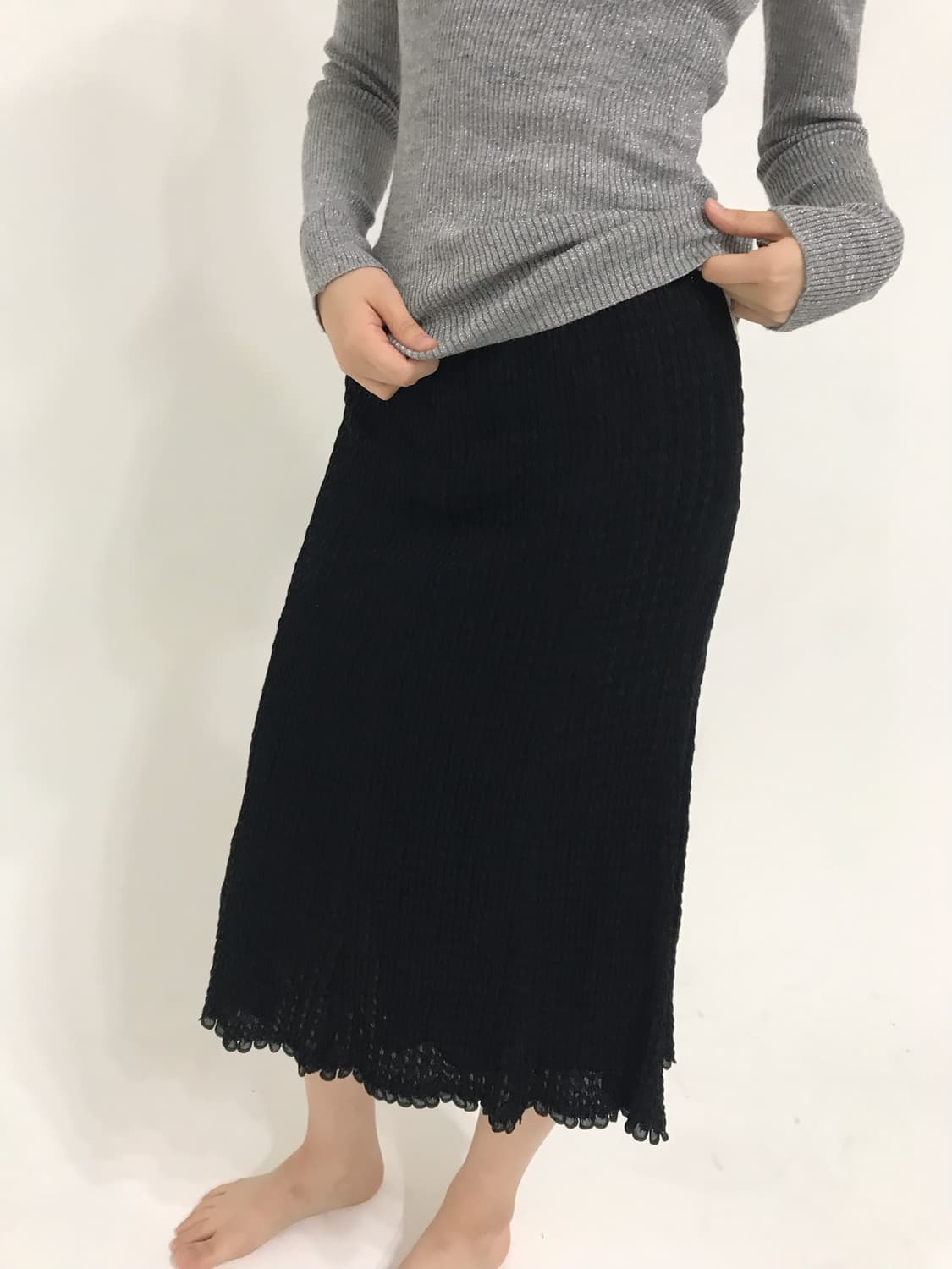 블랙 링클 롱스커트 상품이미지1