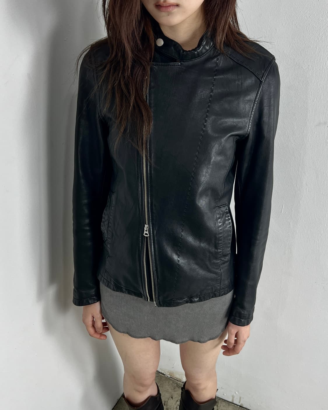 모르간 옴므 램스킨 비대칭 레더 자켓 상품이미지1