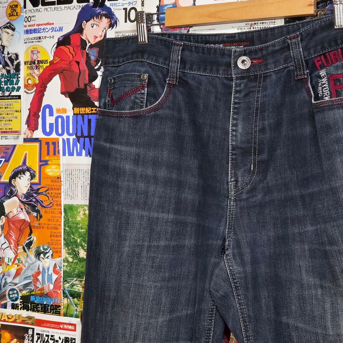 후부 버건디 자수 진청 데님 와이드 팬츠 상품이미지6