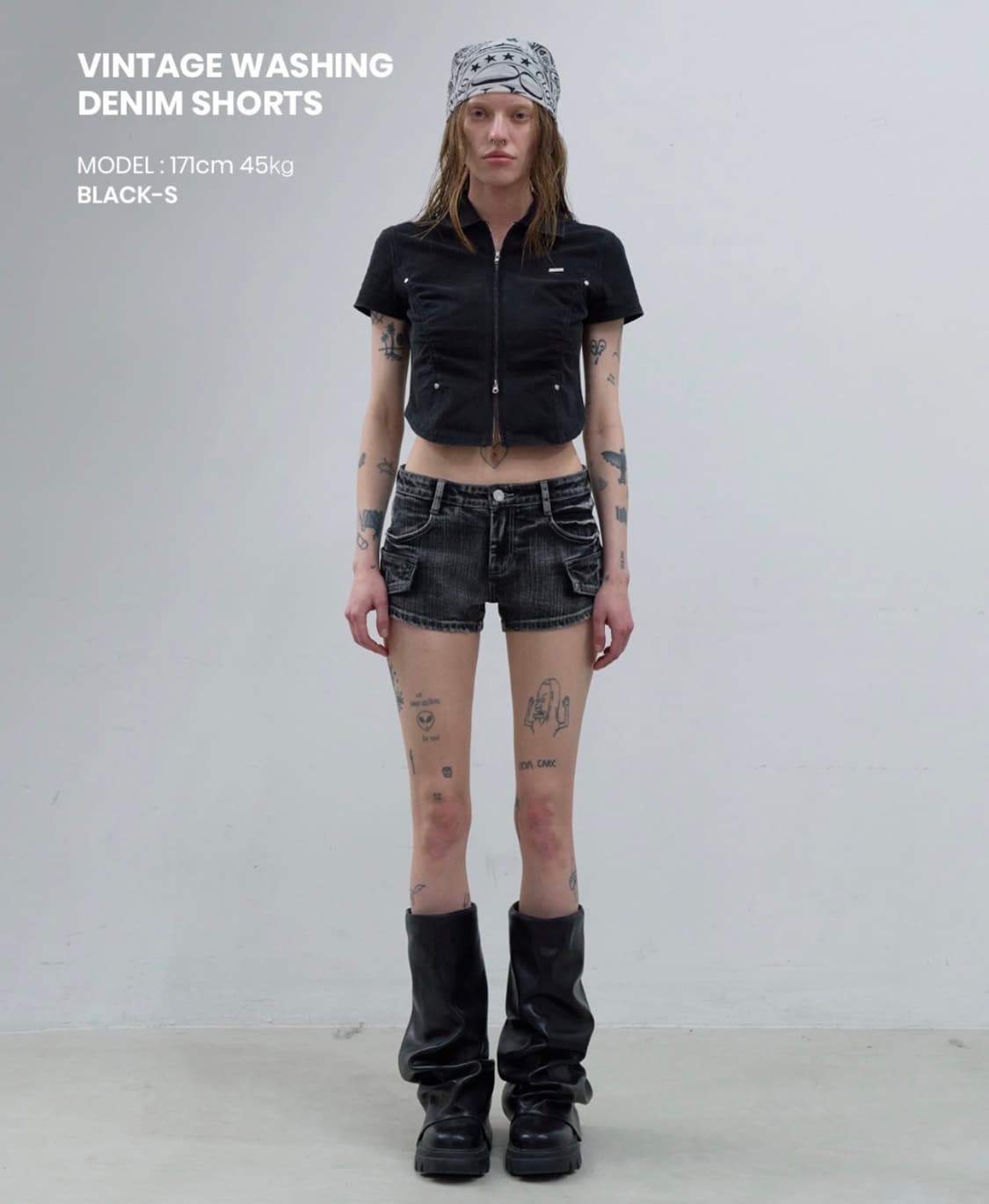 빈티지 워싱 데님 쇼츠 (black) 상품이미지2