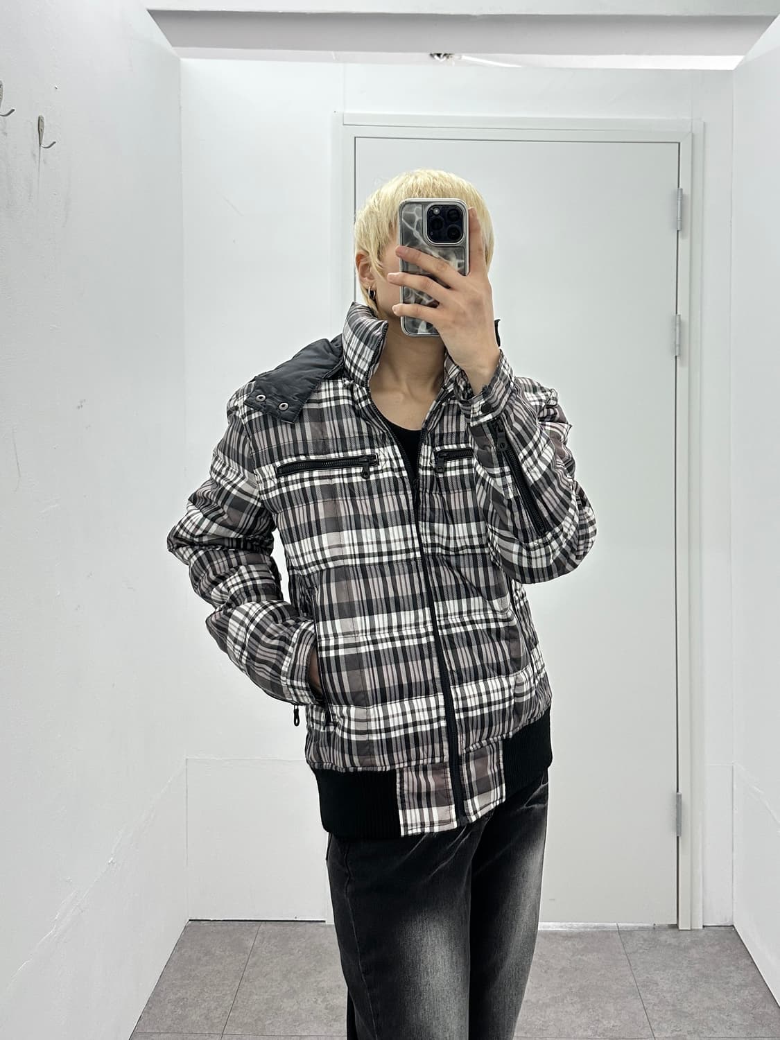 Semantic Design check pattern bomber pad 상품이미지2