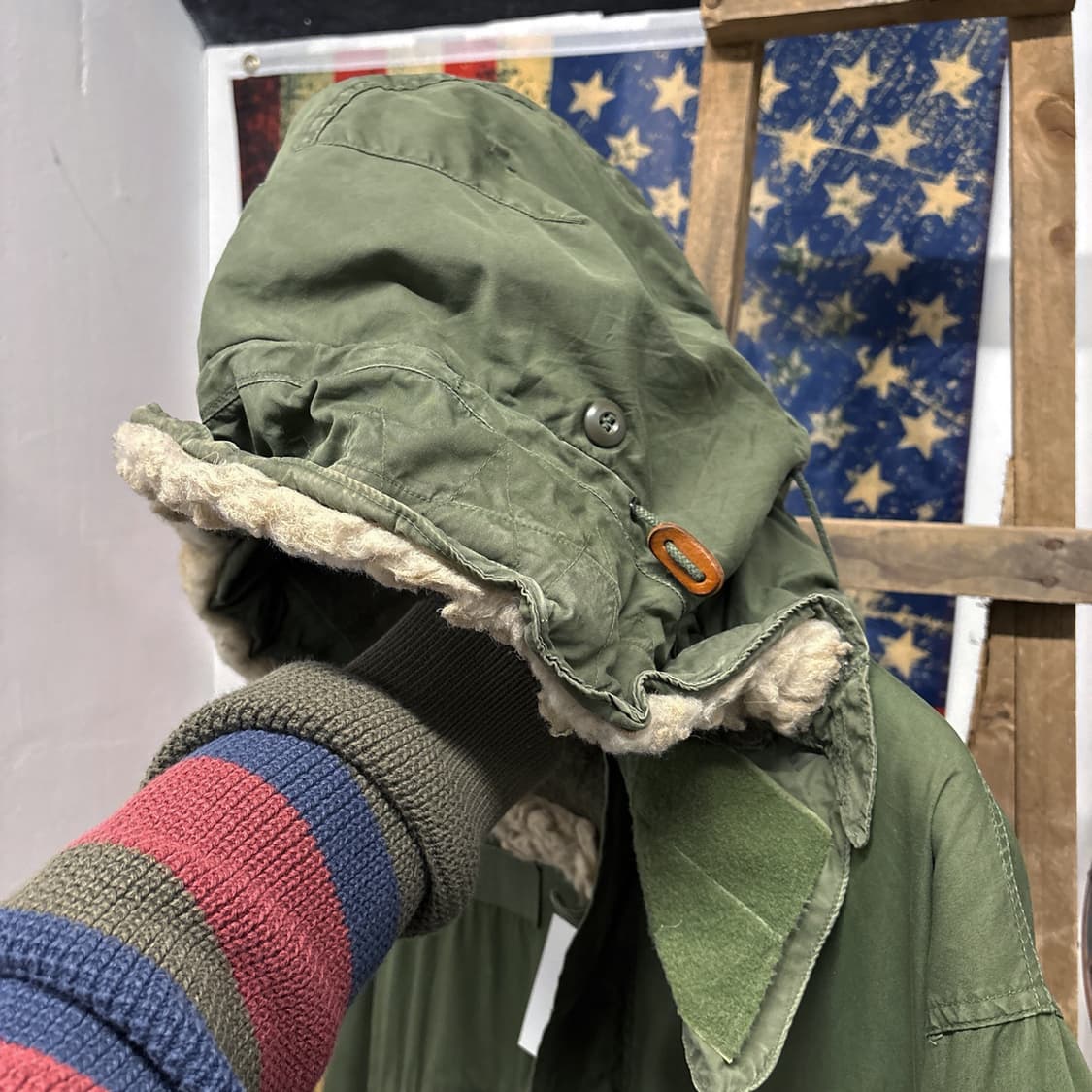 60s 오리지널 밀리터리 M-65 피쉬테일 파카 후드 황금사이즈 N491 상품이미지10