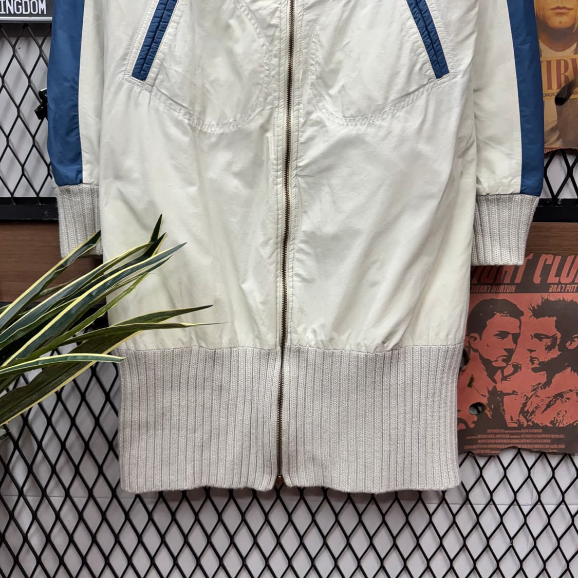 디젤 롱 파카 집업 자켓 니트 시보리 디테일 아이보리 블루 배색 상품이미지4