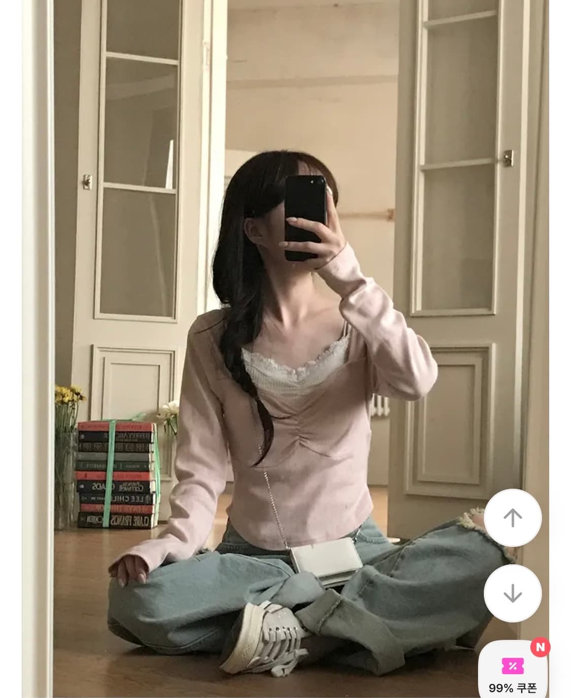 (정가22000원)미니포에 레이스 셔링 여리여리 핑크 긴팔 티셔츠 상품이미지2