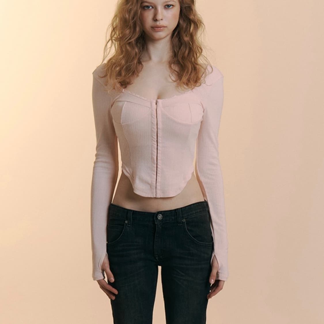 플리즈노팔로우 조안 코르셋 롱슬리브탑 핑크 상품이미지3