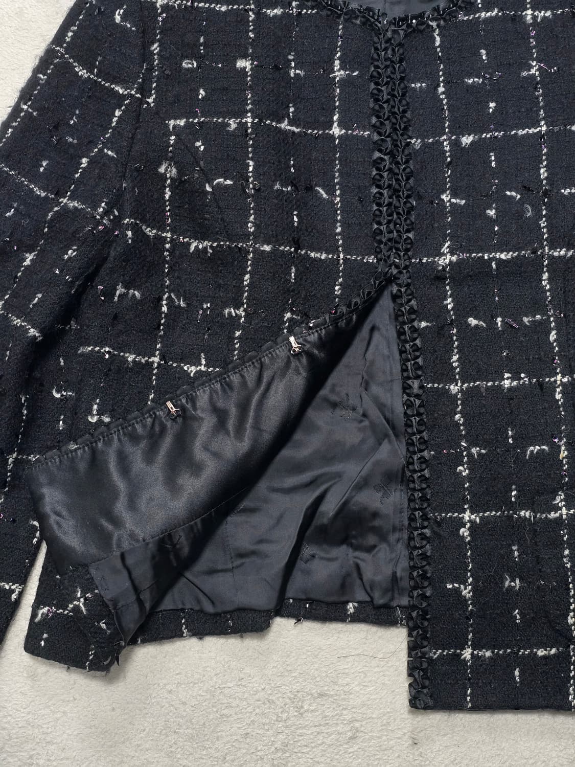 꾸레쥬 블랙 트위드 체크 울 자켓 42 상품이미지6