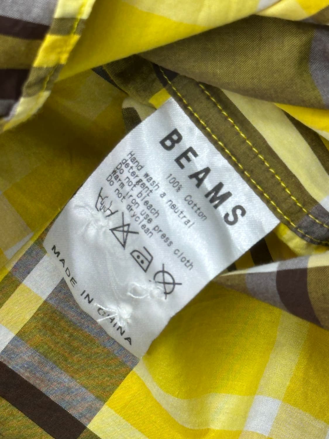 Beams Y2K 체크 옐로우 깅엄 너드남 남성 긴팔 셔츠 남방  상품이미지4