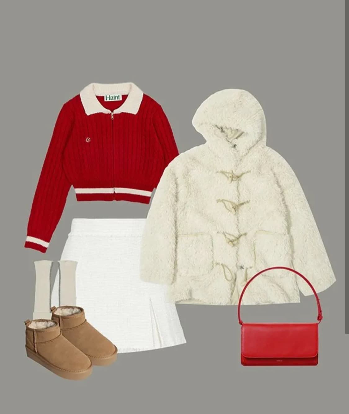 헤인트 레드 니트 집업 가디건 상품이미지1