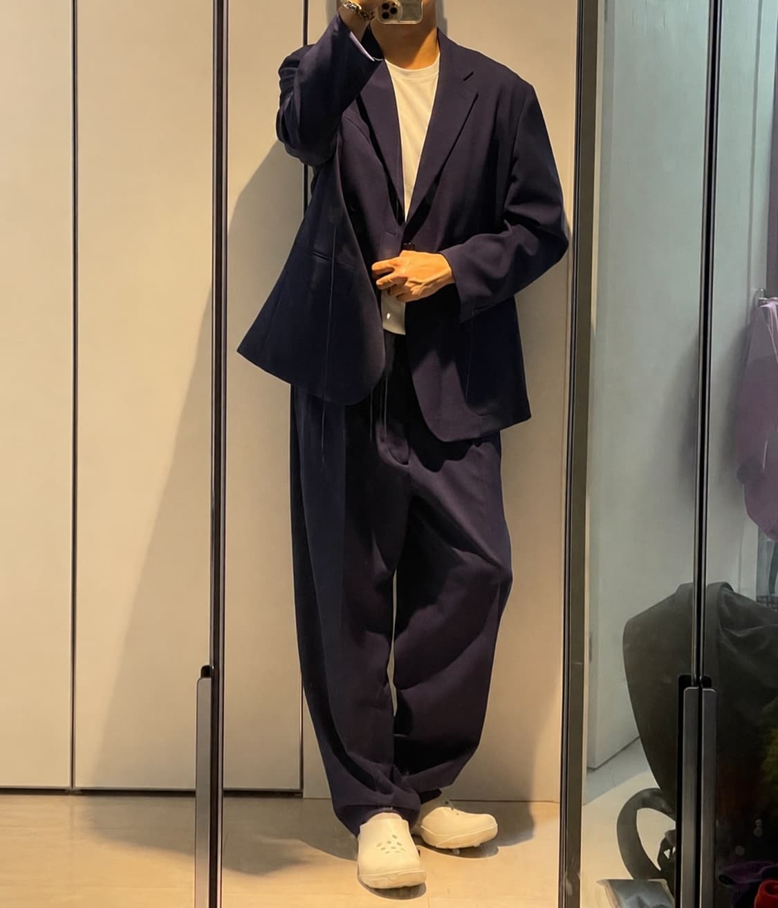 유니클로 x 마르니 와이드 핏 플리티드 트라우저 블루 상품이미지4