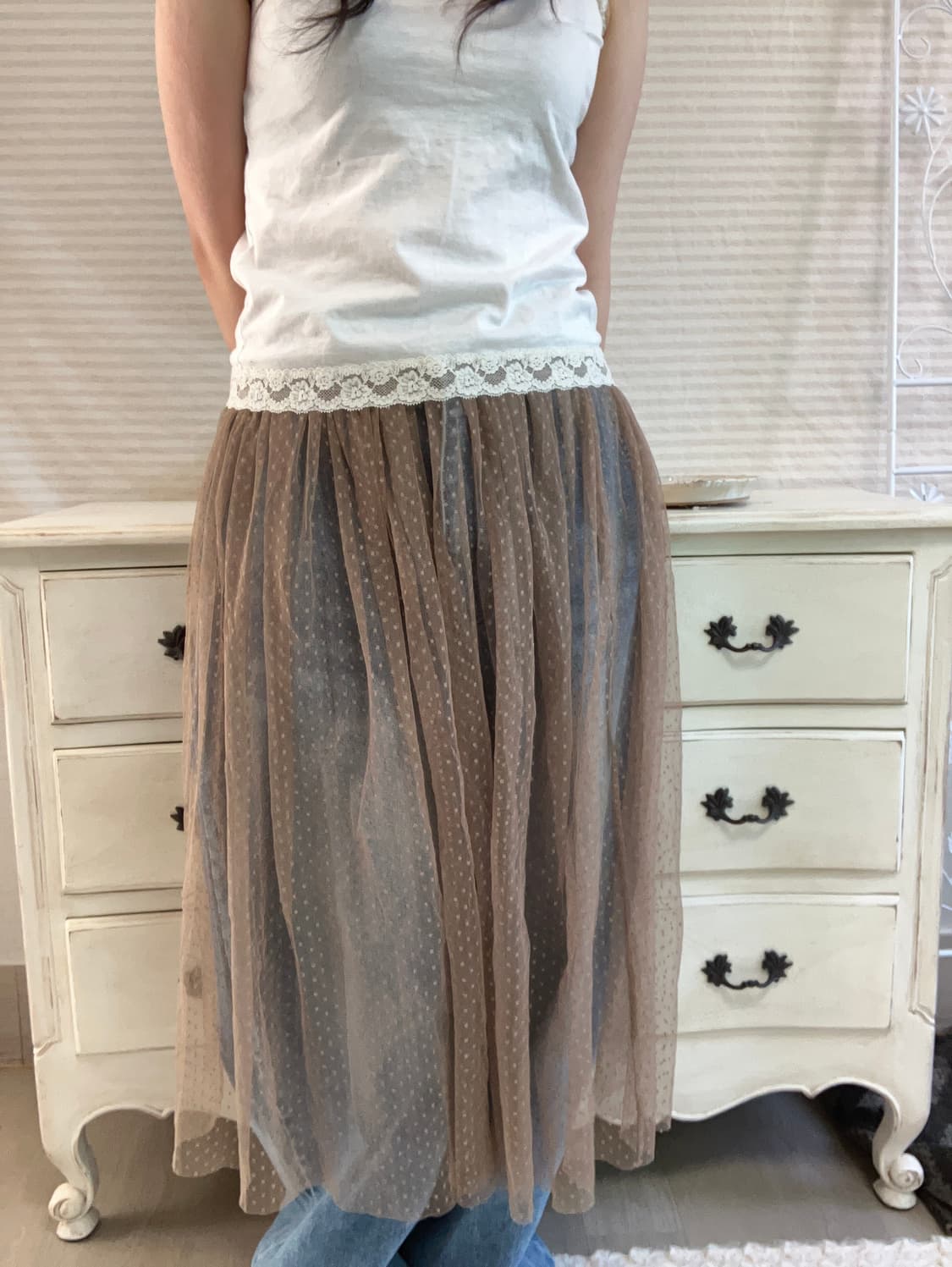 빈티지 베이지 시스루 도트 스커트 y2k 스트릿 갸루 펑키 일본빈티지 상품이미지4