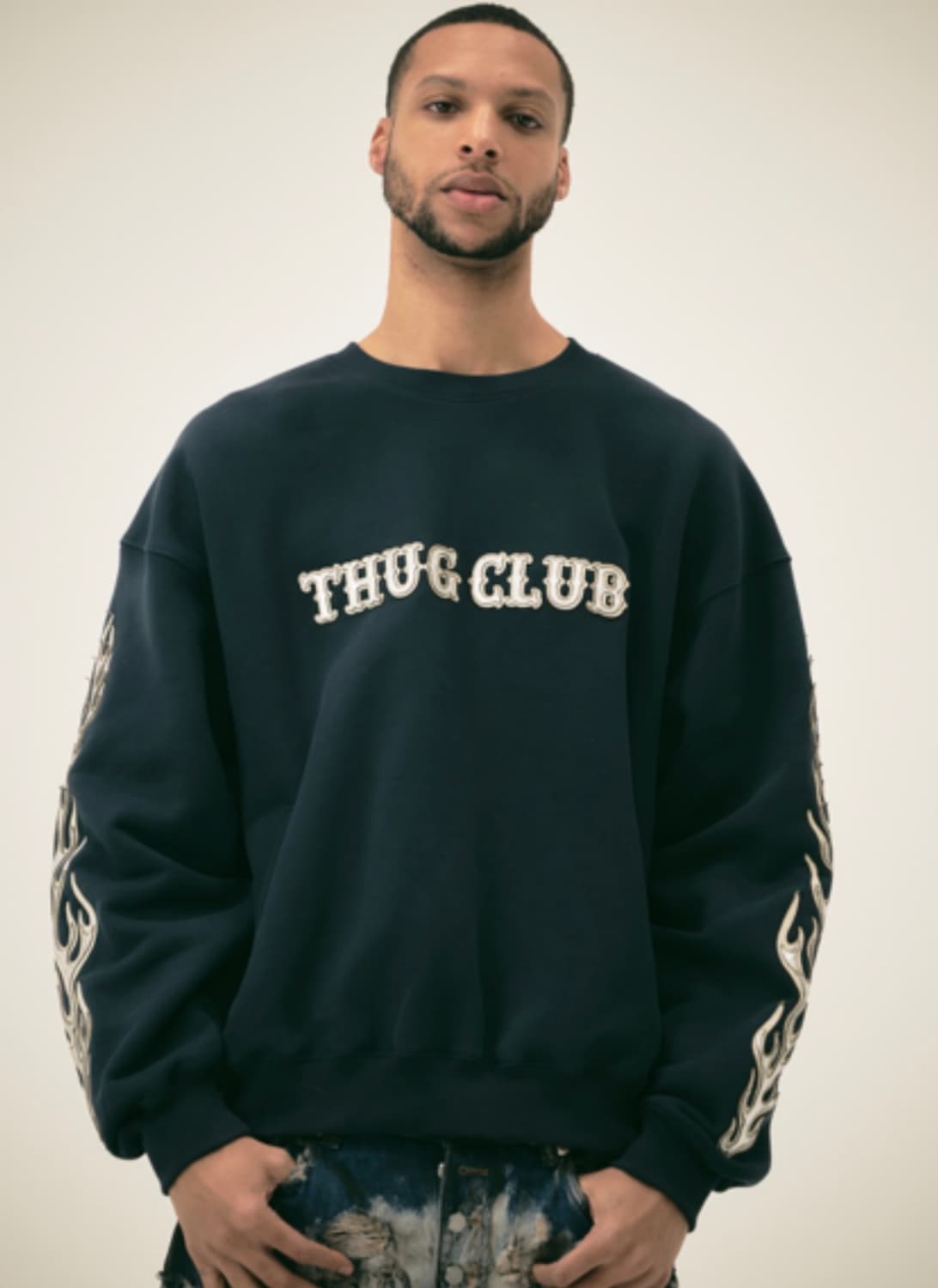 떠그클럽 레더 플레임 후디 -2size- 네이비 (미착용 새상품) 상품이미지2