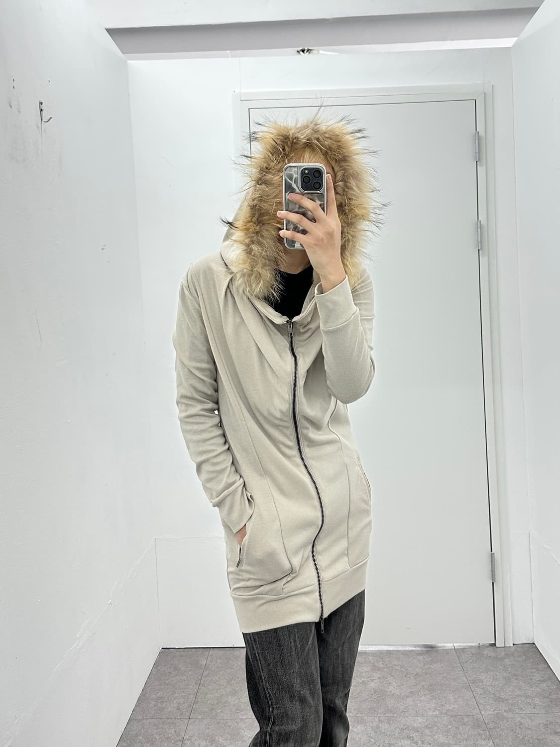 Asymmetric drape raccoon fur cardigan 상품이미지1