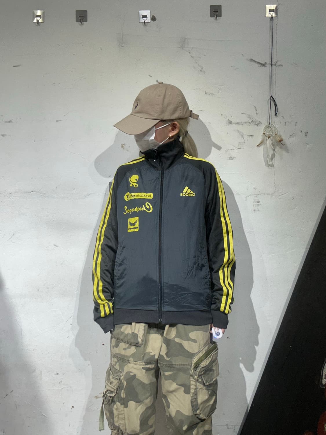 00s 아디다스 차콜 옐로우 삼선 프린팅 오버핏 트랙탑 져지 M 상품이미지2