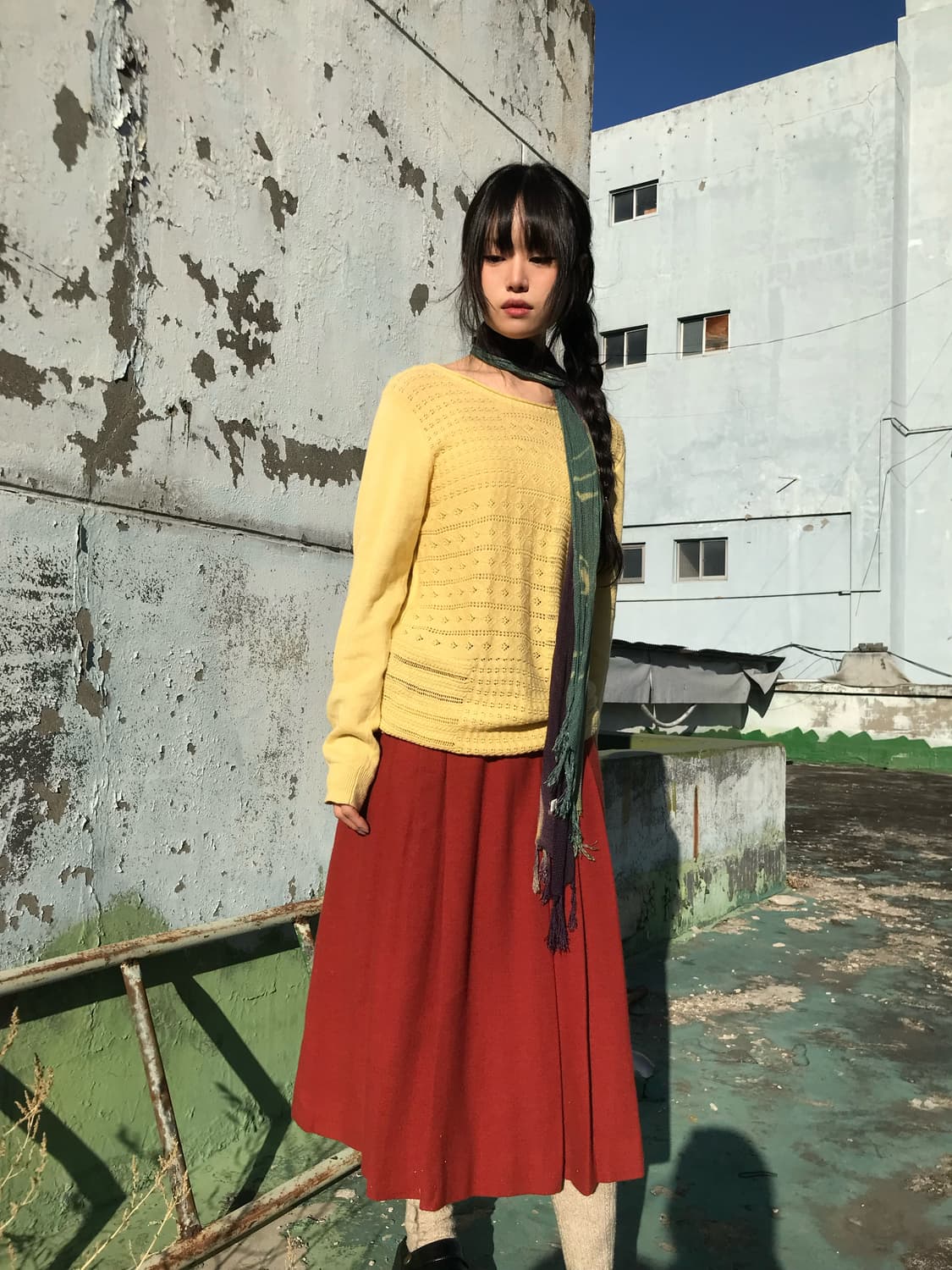 브릭 레드 롱 스커트 상품이미지3