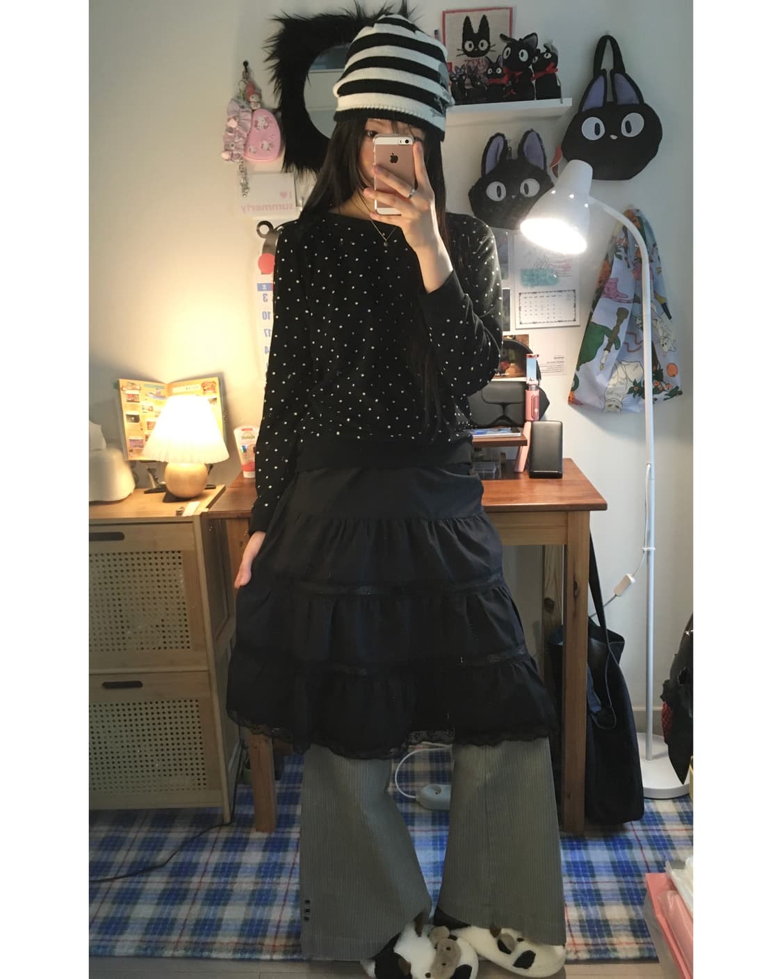 vintage dot button shoulder knit black 상품이미지2