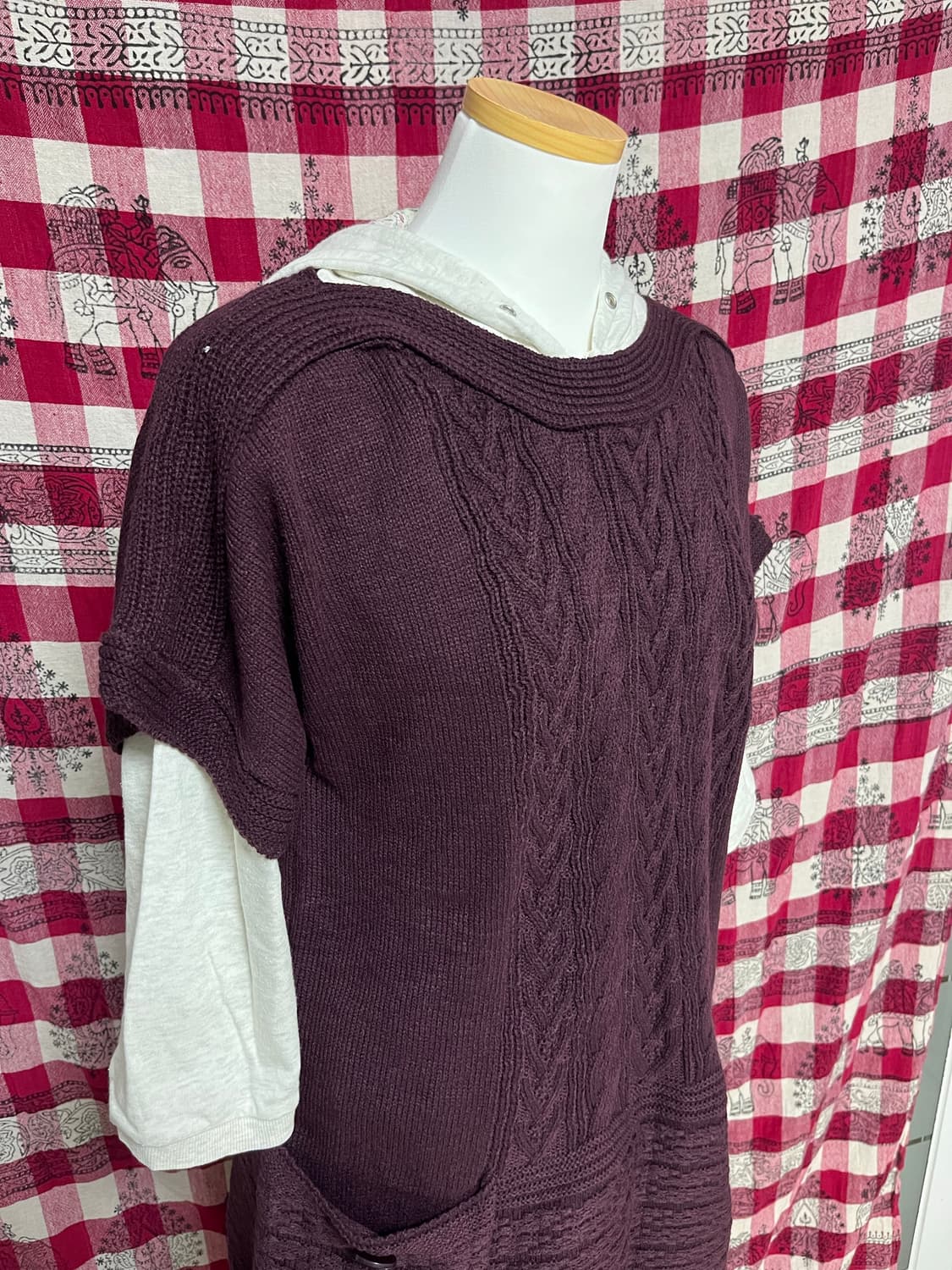 버건디 니트 원피스 상품이미지3