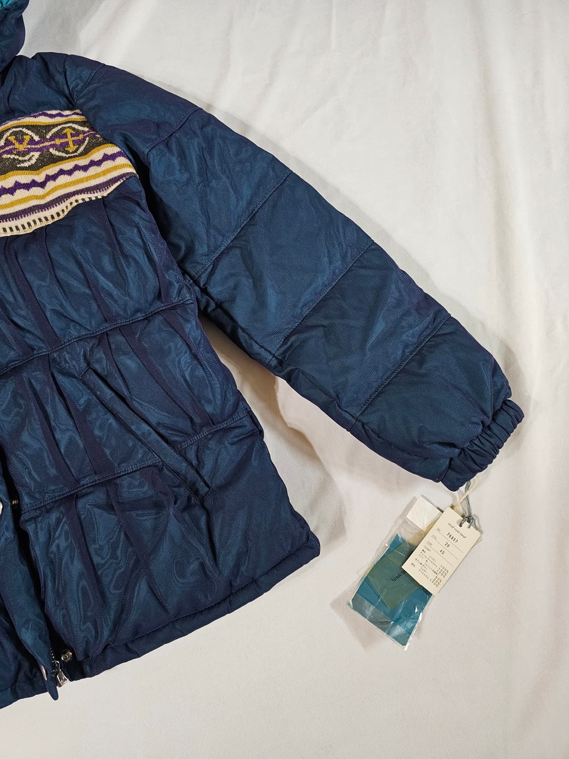 [40] 일본 빈티지 레트로 니트 배색 튤 메쉬 레이어드 패딩 다운 점퍼 상품이미지3