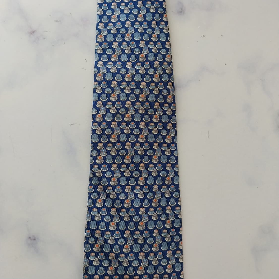 살바토레 페라가모 블루 커피잔 모티브 넥타이 9.2cm B등급 K2584 상품이미지8