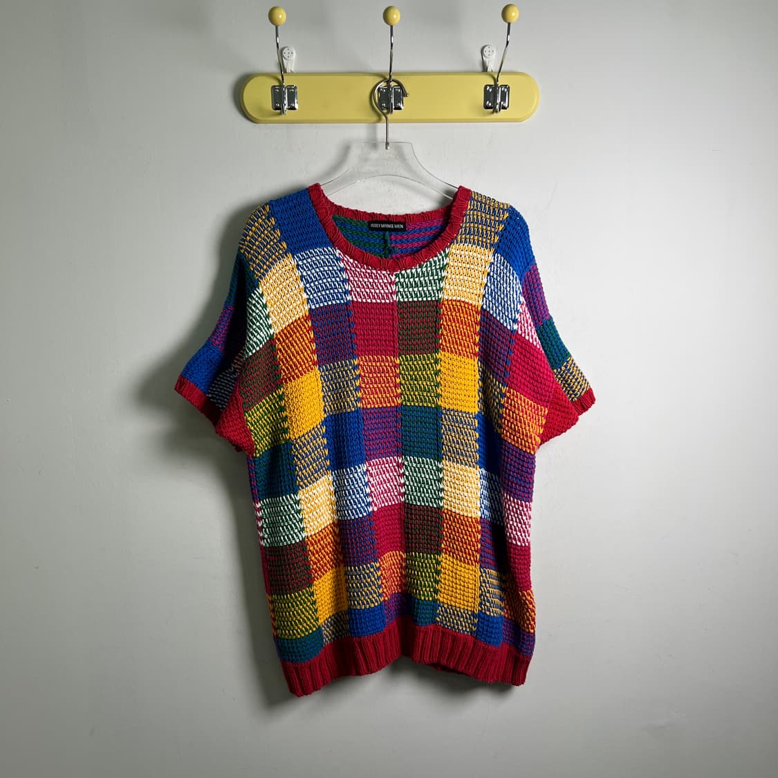 이세이미야케 맨즈 패치워크 체크 반팔 니트 XL 상품이미지2