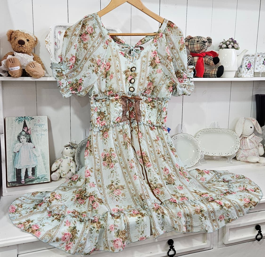 디어리  민트 로즈 플로럴 리본 원피스 상품이미지2