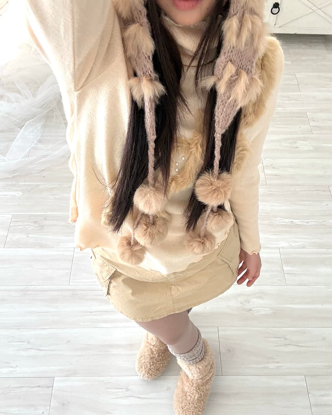 fairy cosy yellow beige rabbit fur knit 상품이미지5