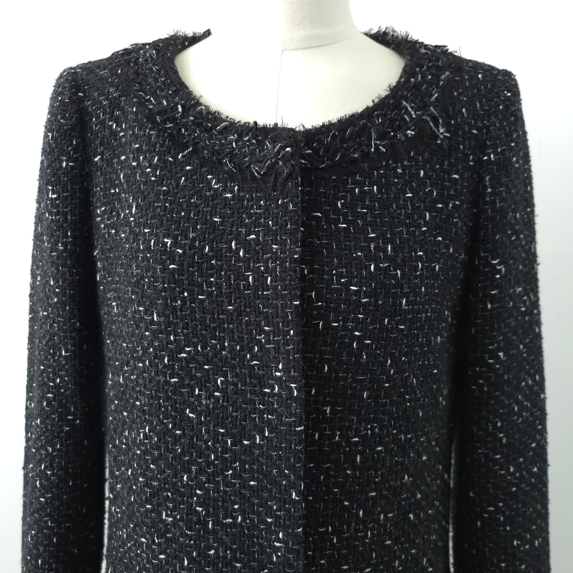 재팬 유니클로 울컬렉션 블랙 트위드 노카라 코트 상품이미지4