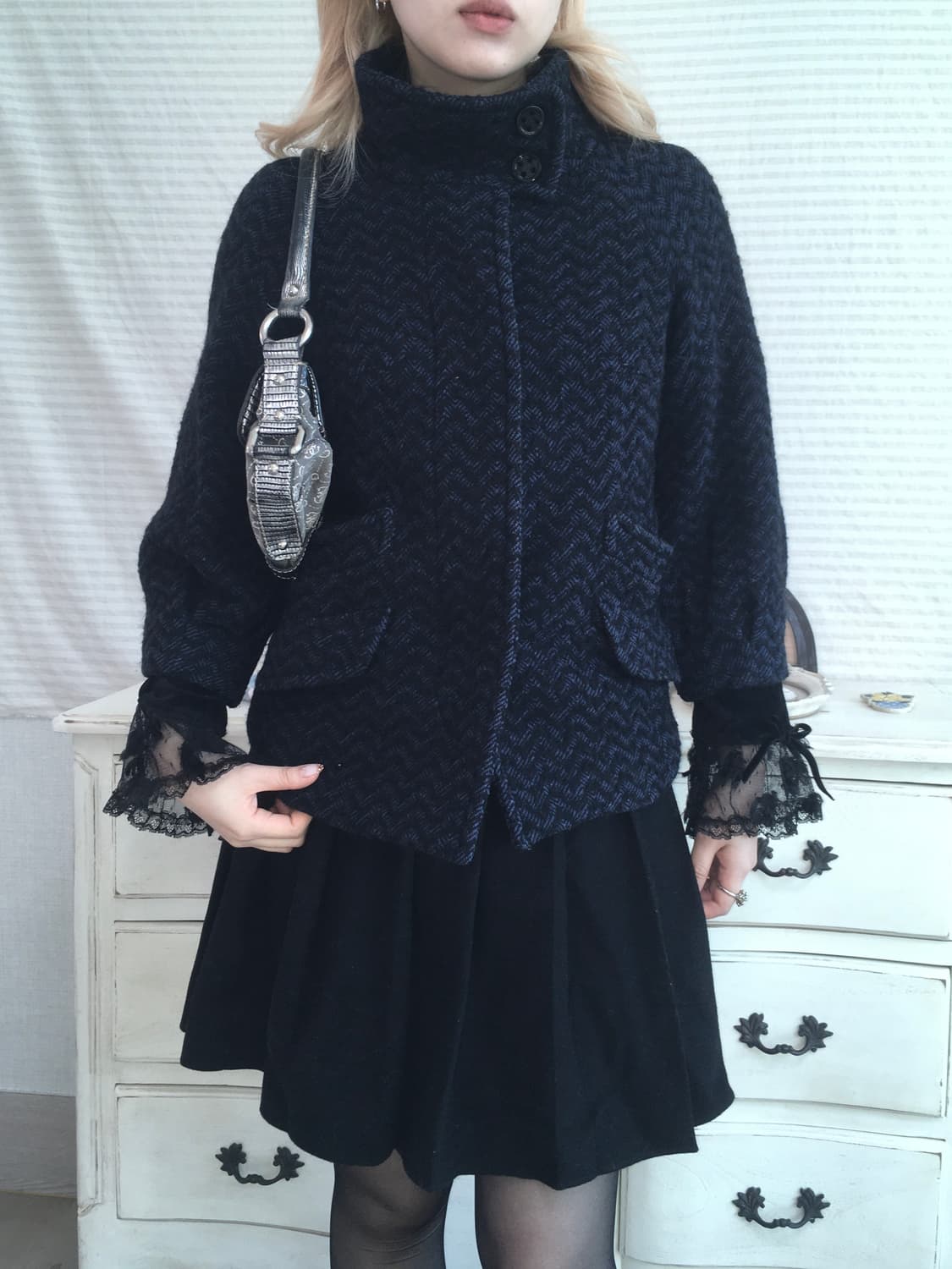max&co blue herringbone half coat 상품이미지2