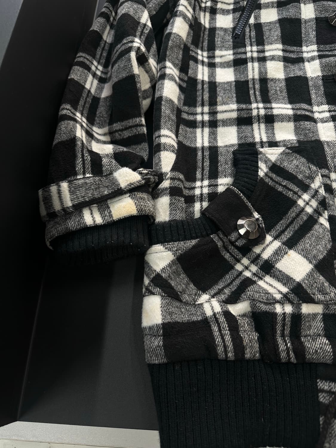 빈티지 Y2k 버튼 포켓 체크 롱점퍼 상품이미지5