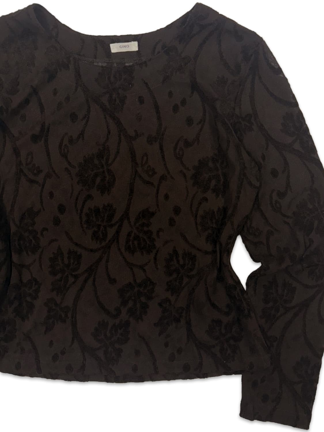 빈티지 브라운 시스루 레이어드 긴팔티 상품이미지2