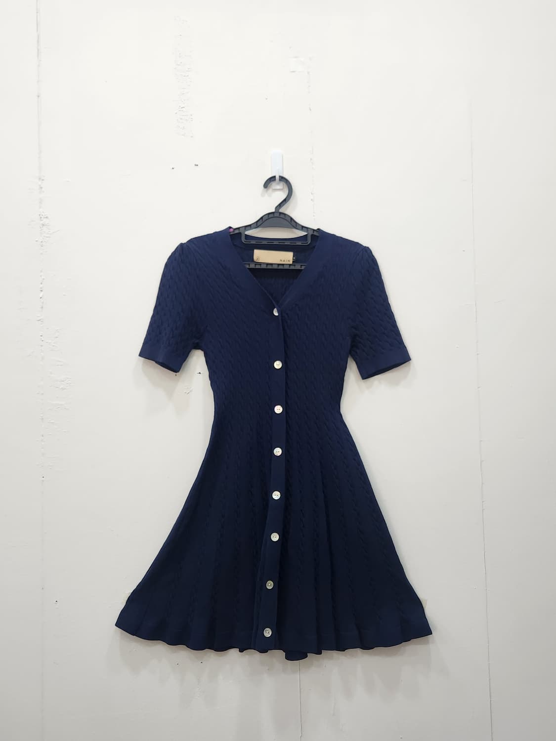 [F] 나인 NAIN 플레어 니트 반팔 원피스 네이비 상품이미지1