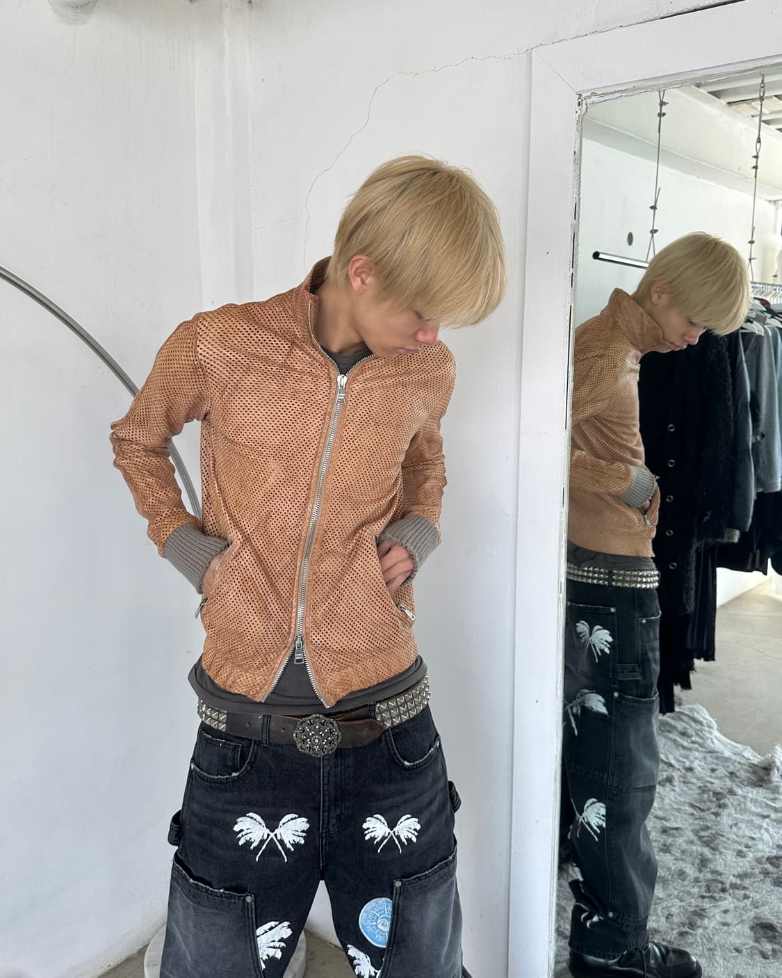 조르지오 브라토 워시드 펀칭 램 레더 자켓 상품이미지1