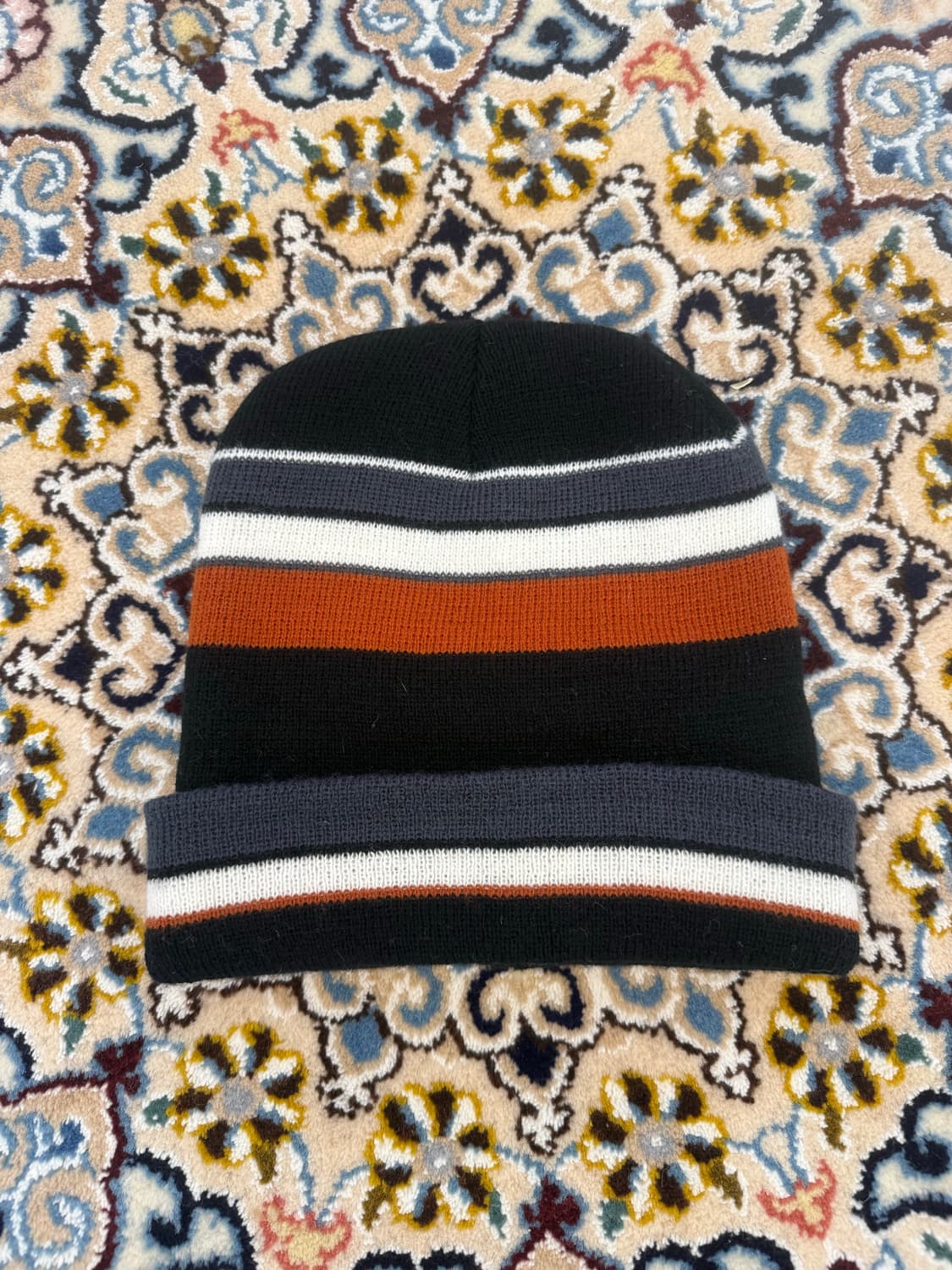 Black × Rust Stripe Knit Beanie  상품이미지1